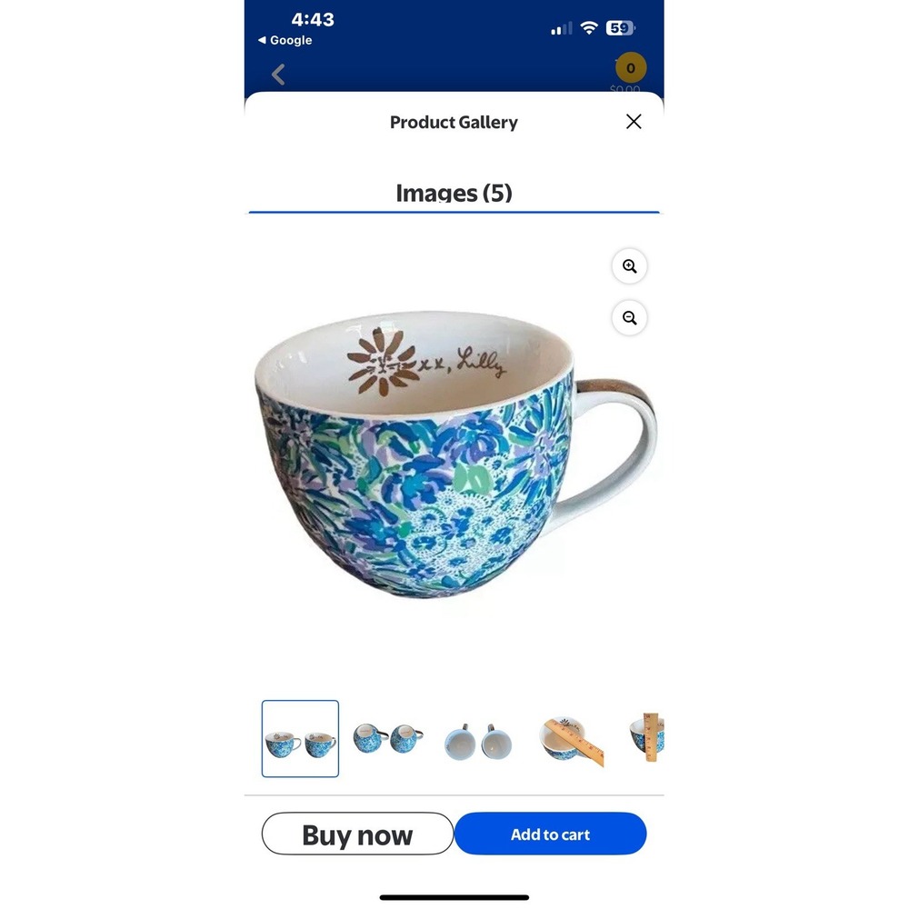 Lilly Pulitzer Designer Coffee Tea Cocoa Mug 12 oz with Gold Handle (Two Mugs)